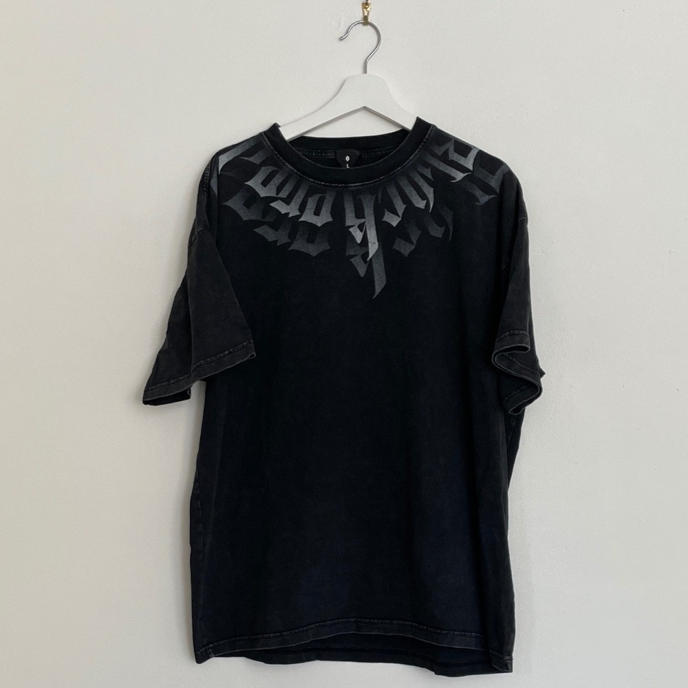 Y2K Mens Gothic Graphic T-Shirt Washed Black Streetwear Large‎